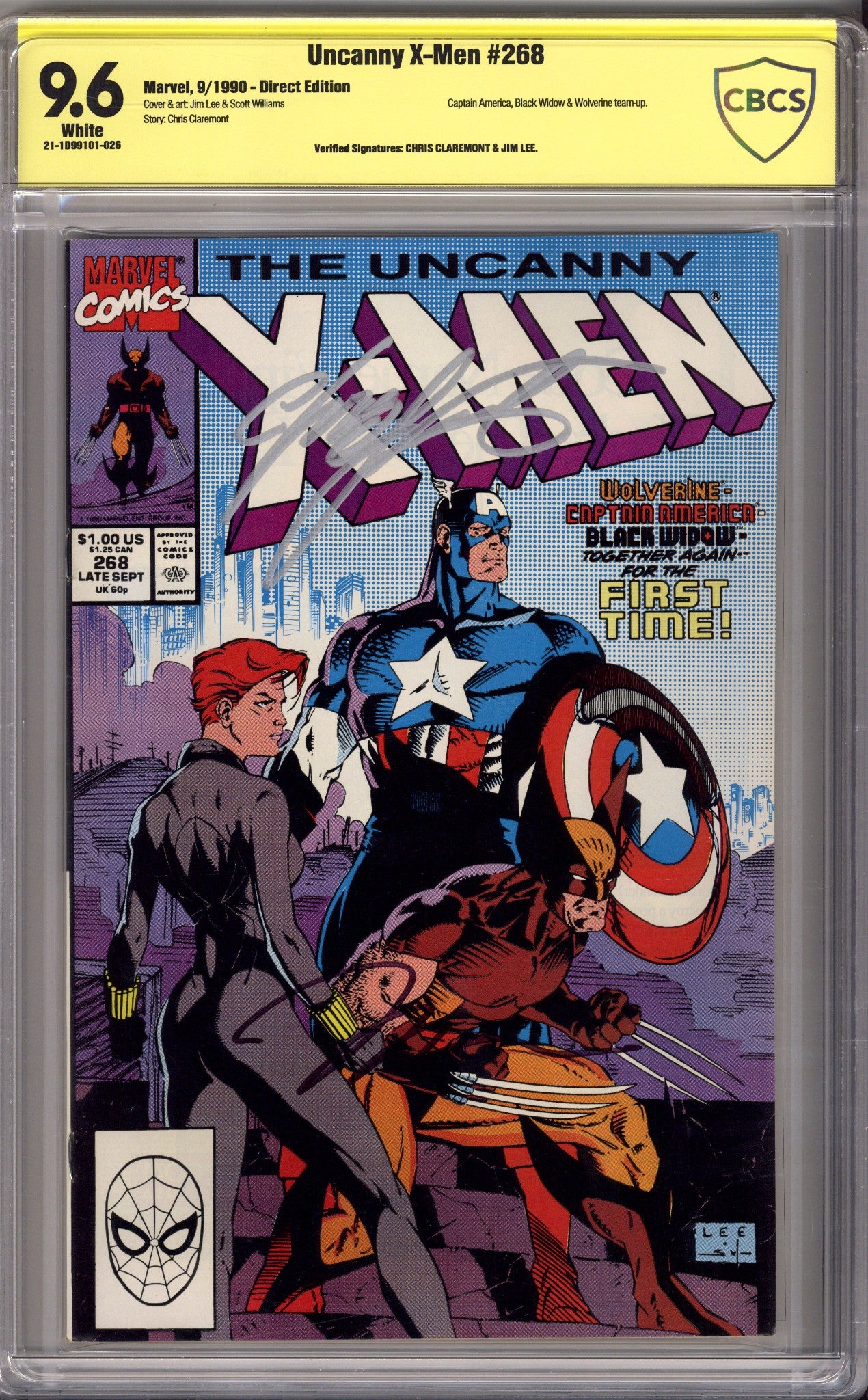 The Uncanny X-Men Vol 1 268 CBCS 9.6 (NM+) (1990) Signed x2 Cover Chris Claremont & Jim Lee 