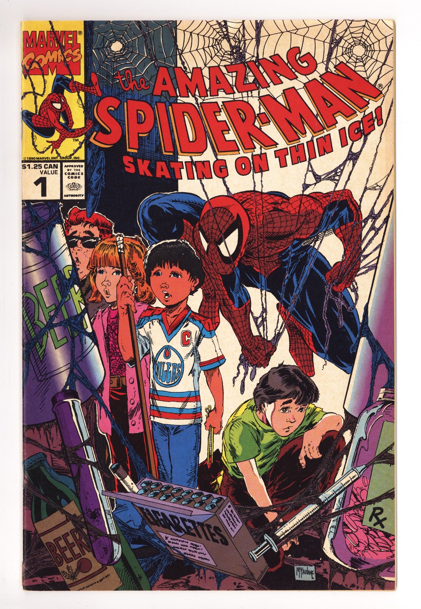 The Amazing Spider-Man: Skating on Thin Ice 1 Mid Grade (1990) Canadian Price Variant 