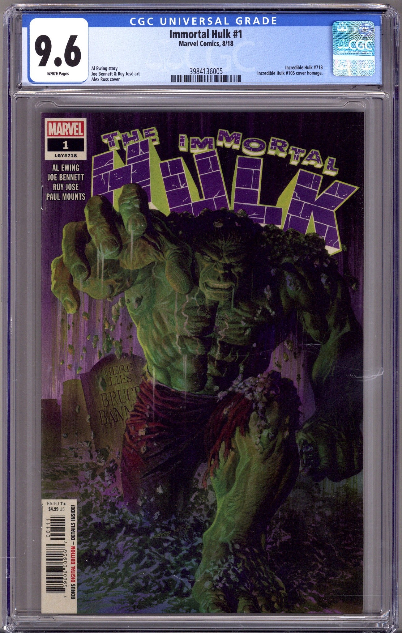 Immortal Hulk 1 CGC 9.6 (NM+) (2018) 