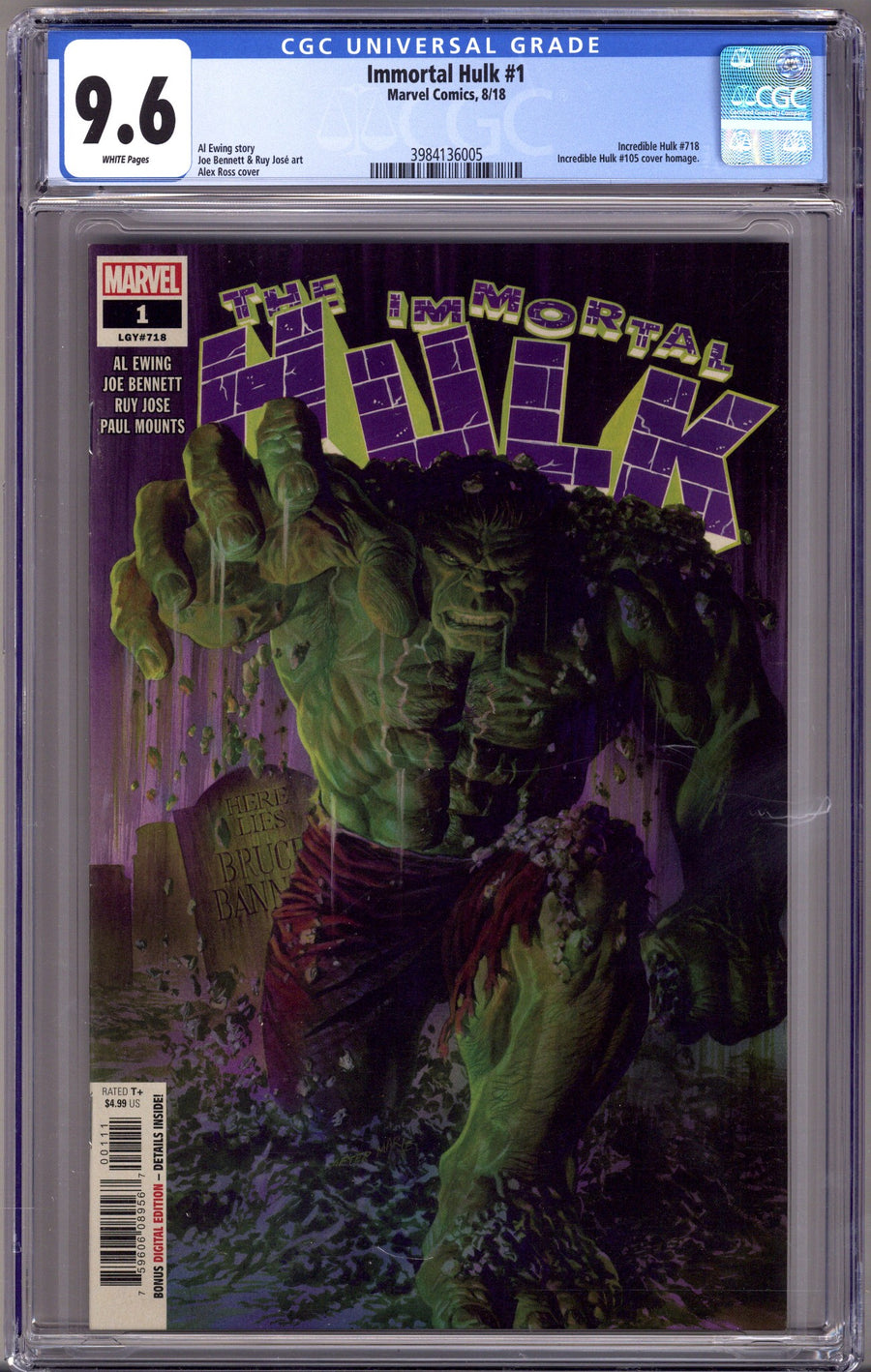 Immortal Hulk 1 CGC 9.6 (NM+) (2018) 