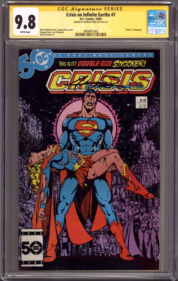 Crisis on Infinite Earths 7 CGC 9.8 (NM/M) (1985) Signed x1 Cover George Perez