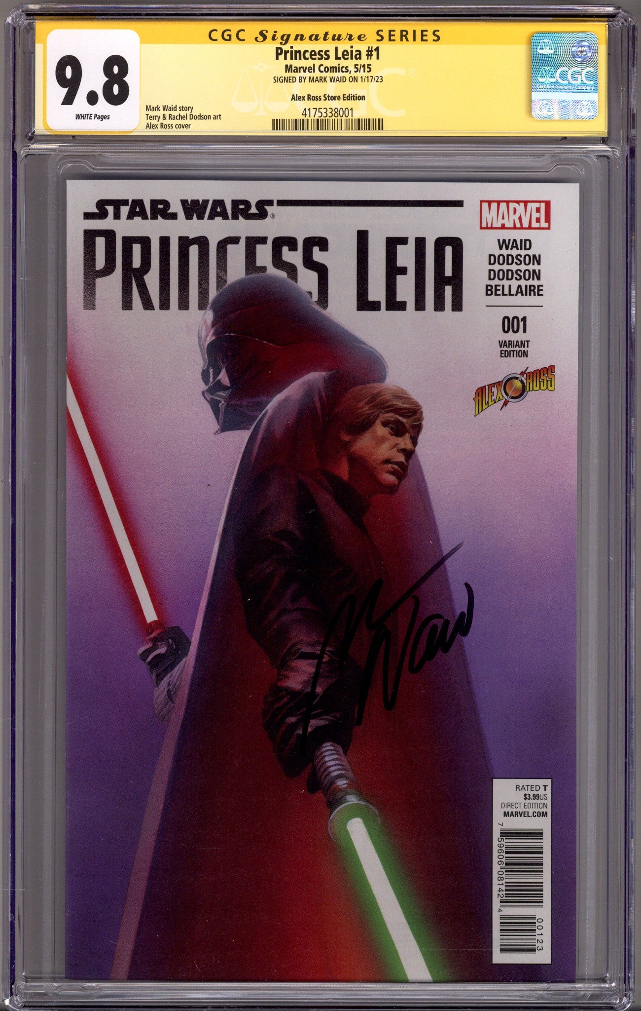 Princess Leia 1 CGC 9.8 (NM/M) (2015) Ross Exclusive Variant Signed x1 Cover Mark Waid 
