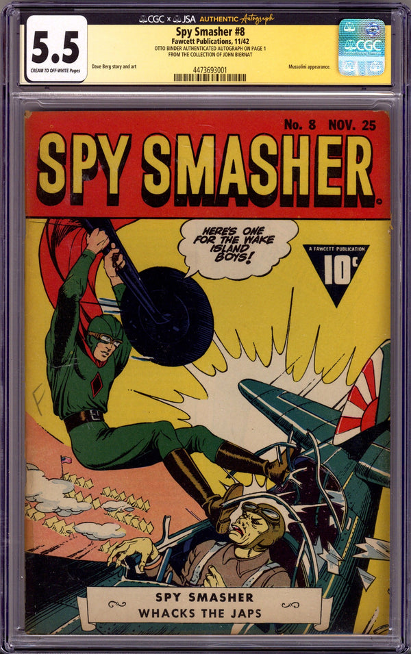 Spy Smasher 8 CGC 5.5 (FN-) (1942) Signed x1 1st Page Otto Binder