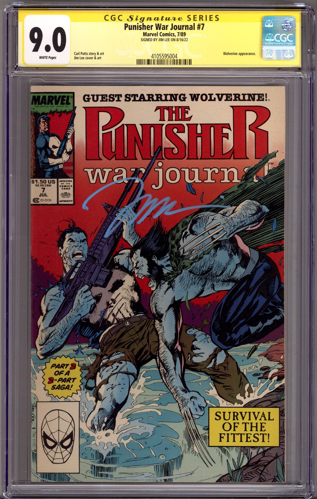 The Punisher War Journal Vol 1 7 CGC 9.0 (VF/NM) (1989) Signed x1 Cover Jim Lee 