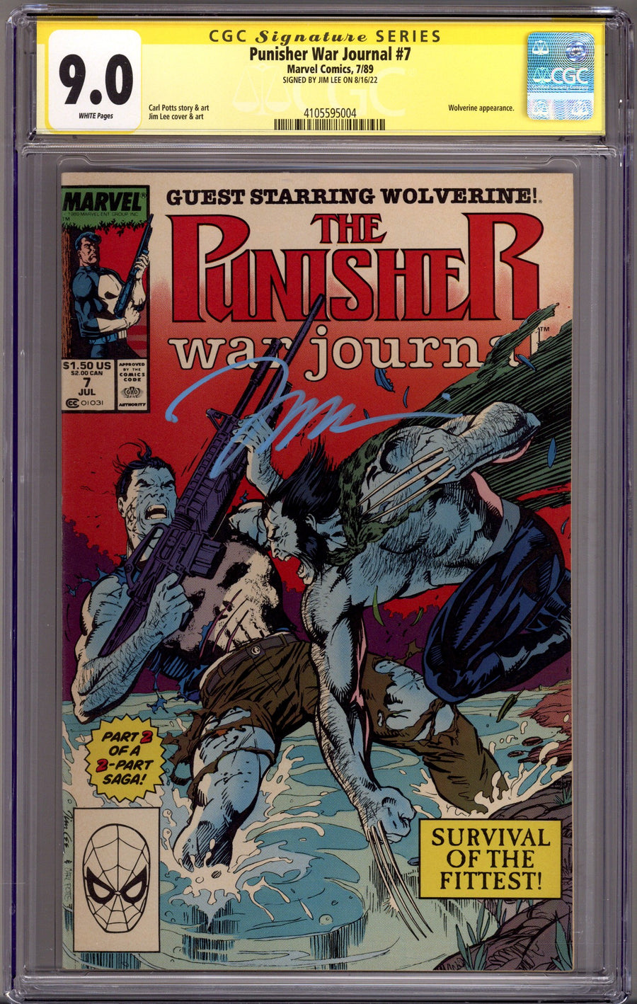 The Punisher War Journal Vol 1 7 CGC 9.0 (VF/NM) (1989) Signed x1 Cover Jim Lee 
