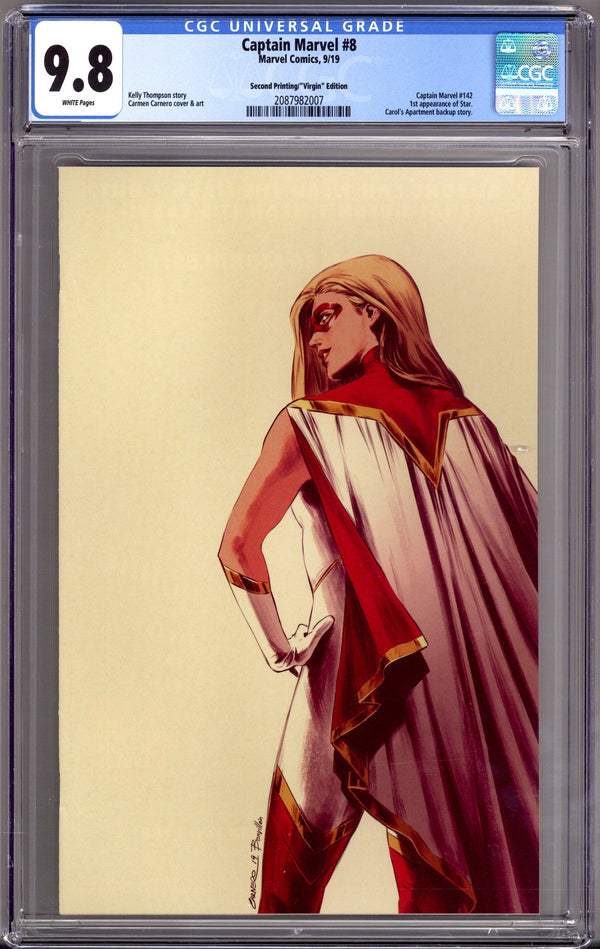 Captain Marvel Vol 11 8 (142) CGC 9.8 (NM/M) 2nd Print (2019) Carnero Virgin Exclusive Variant