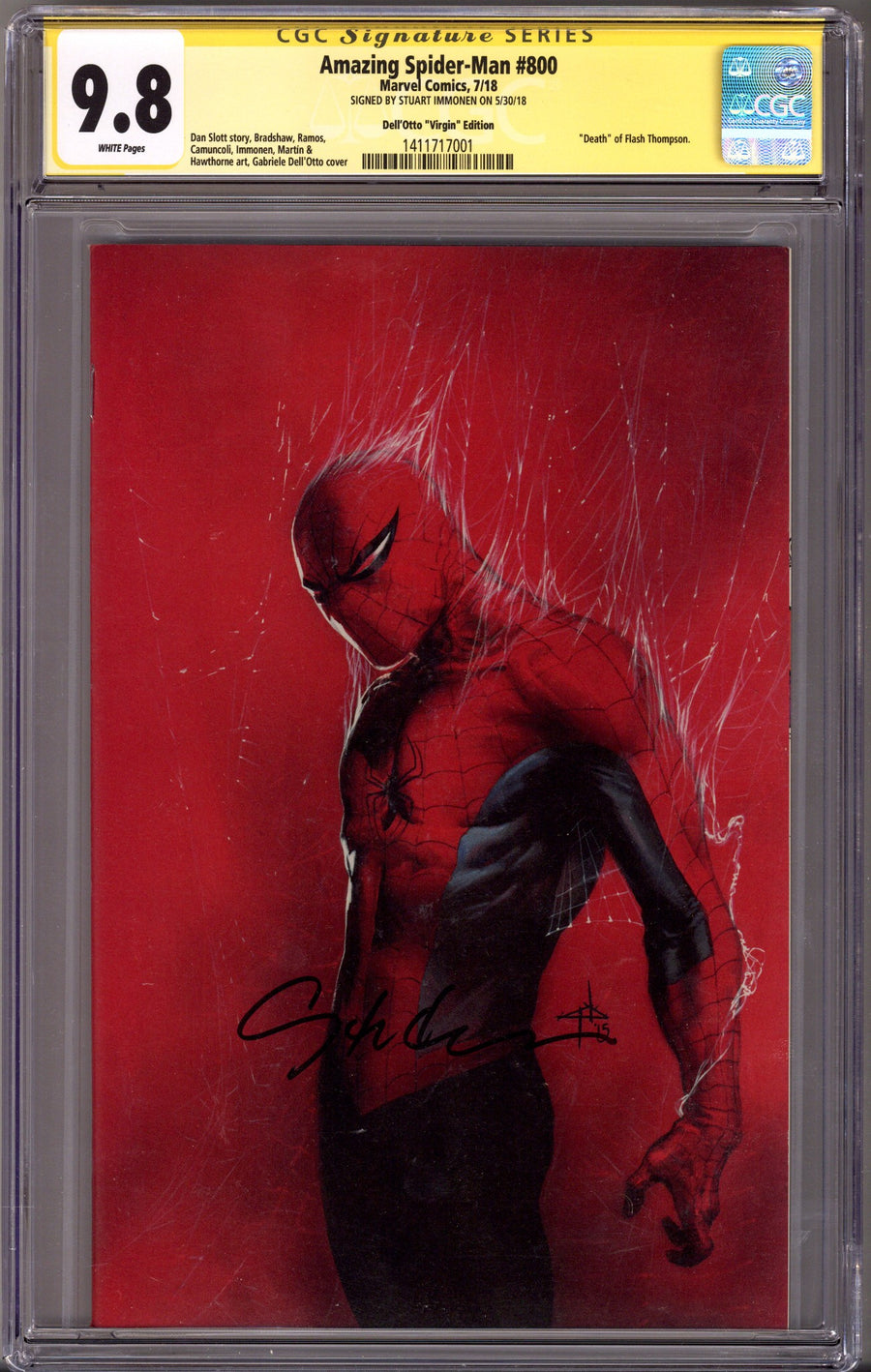 Amazing Spider-Man Vol 4 800 CGC 9.8 (NM/M) (2018) Dell'Otto Virgin Incentive Variant Signed x1 Cover Stuart Immonen