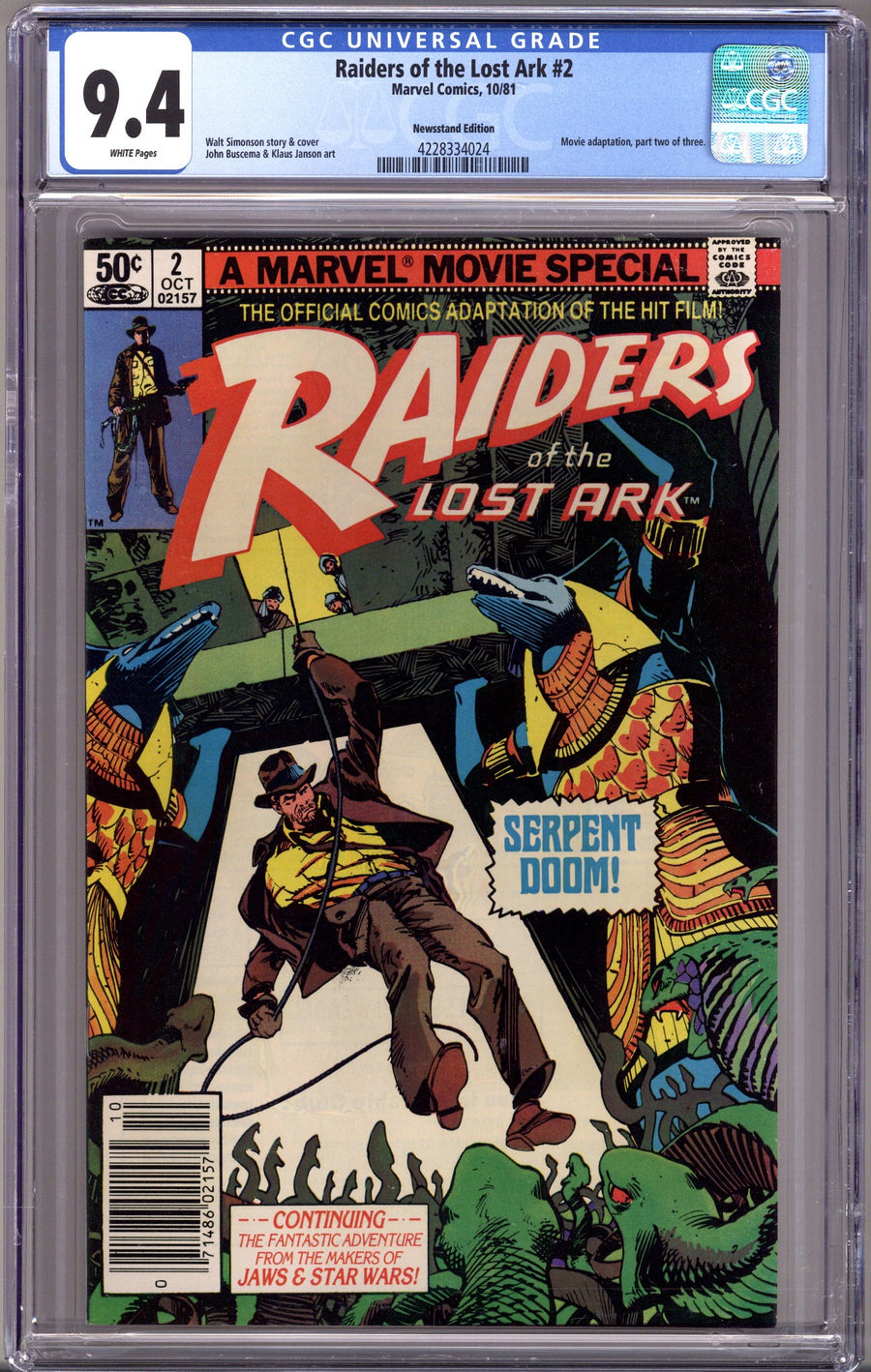 Raiders of the Lost Ark 2 CGC 9.4 (NM) (1981) Newsstand 
