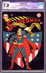 Superman Vol 1 14 CGC 7.0 (FN/VF) Restored (1942) Signed x1 1st Page Joe Shuster thumbnail