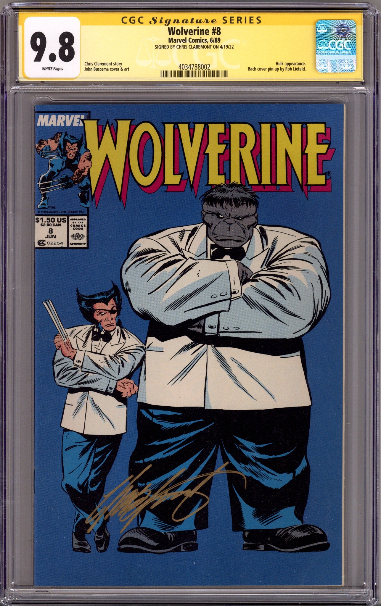 Wolverine Vol 2 8 Newsstand CGC 9.8 Signed Chris Claremont (1989)