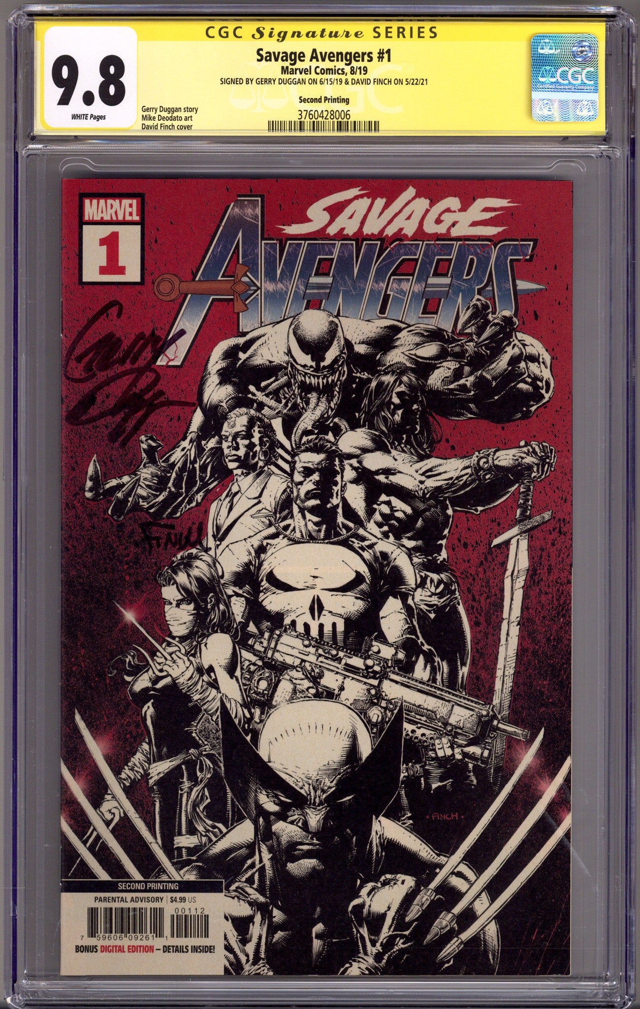 Savage Avengers Vol 1 1 CGC 9.8 (NM/M) (2019) 2nd Print Signed x2 Cover David Finch & Gerry Duggan 