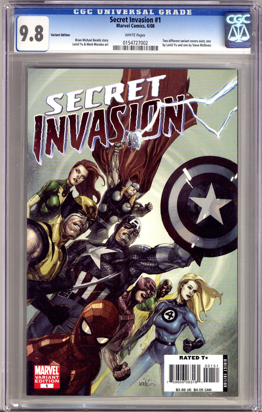 Secret Invasion Vol 1 1 CGC 9.8 (NM/M) (2008) Yu Incentive Variant 
