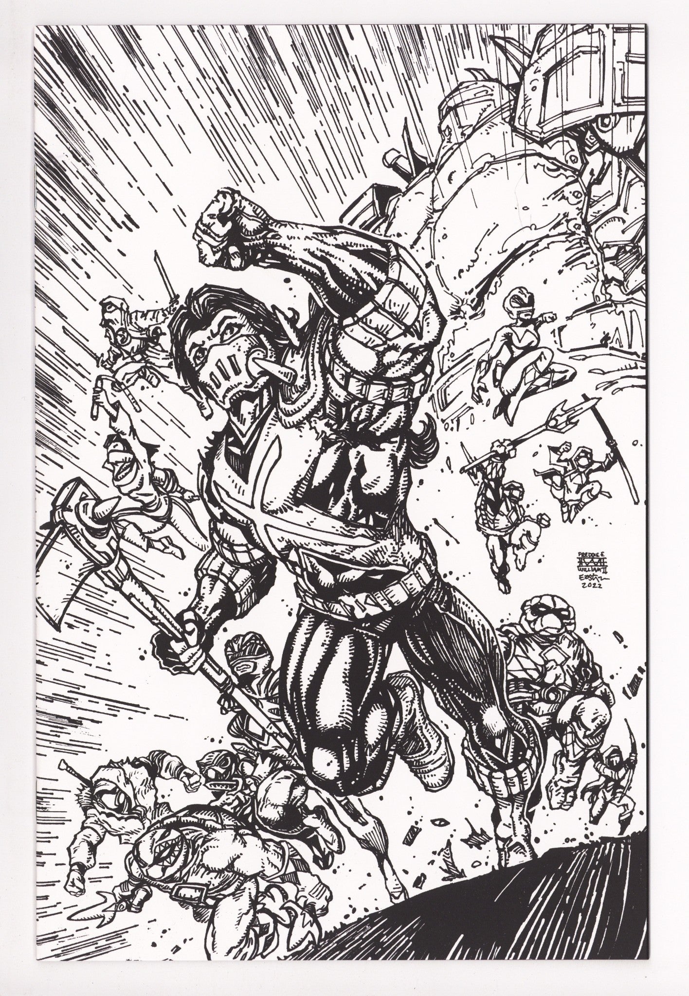 Mighty Morphin Power Rangers / Teenage Mutant Ninja Turtles II 4 High Grade (2023) Eastman B&W Virgin Variant 