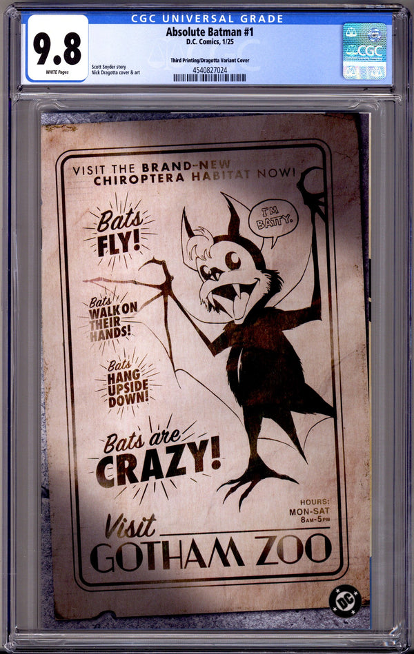 Absolute Batman 1 CGC 9.8 (NM/M) 3rd Print (2025) Dragotta Incentive Variant