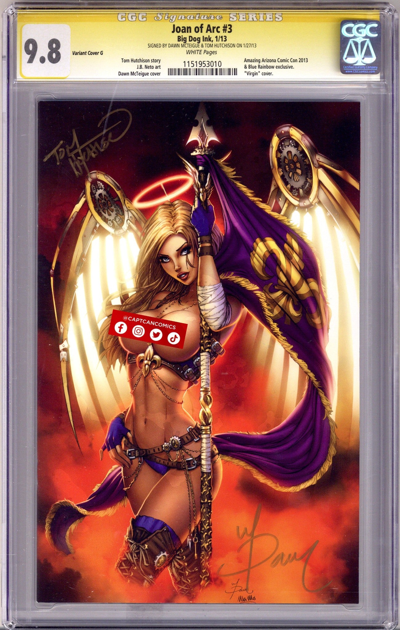 Joan of Arc 3 CGC 9.8 (NM/M) (2013) McTeigue Virgin Exclusive Variant Signed x2 Cover Tom Hutchinson & Dawn McTeigue 