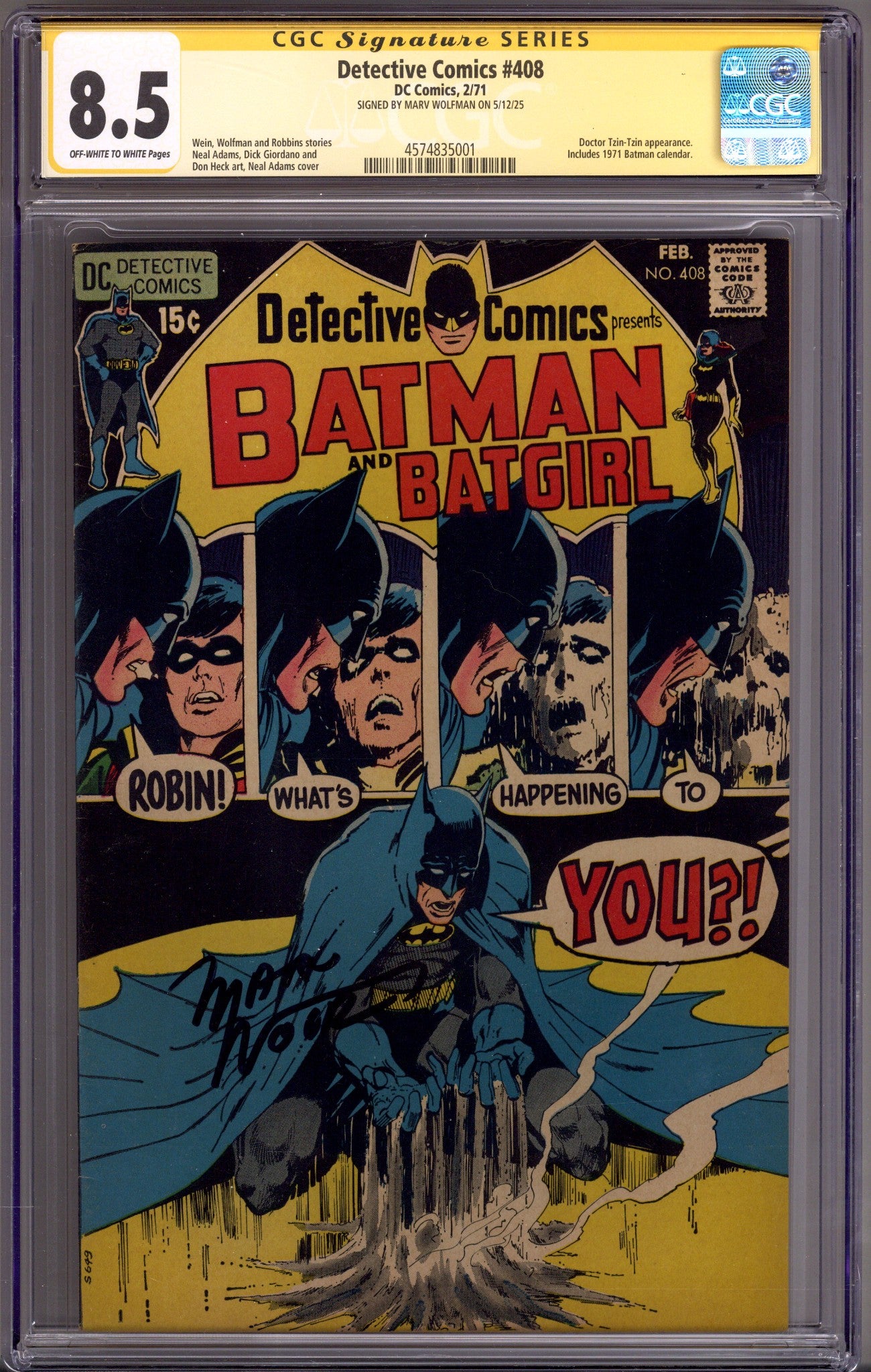 Detective Comics Vol 1 408 CGC 8.5 (VF+) (1971) Signed x1 Cover Marv Wolfman 