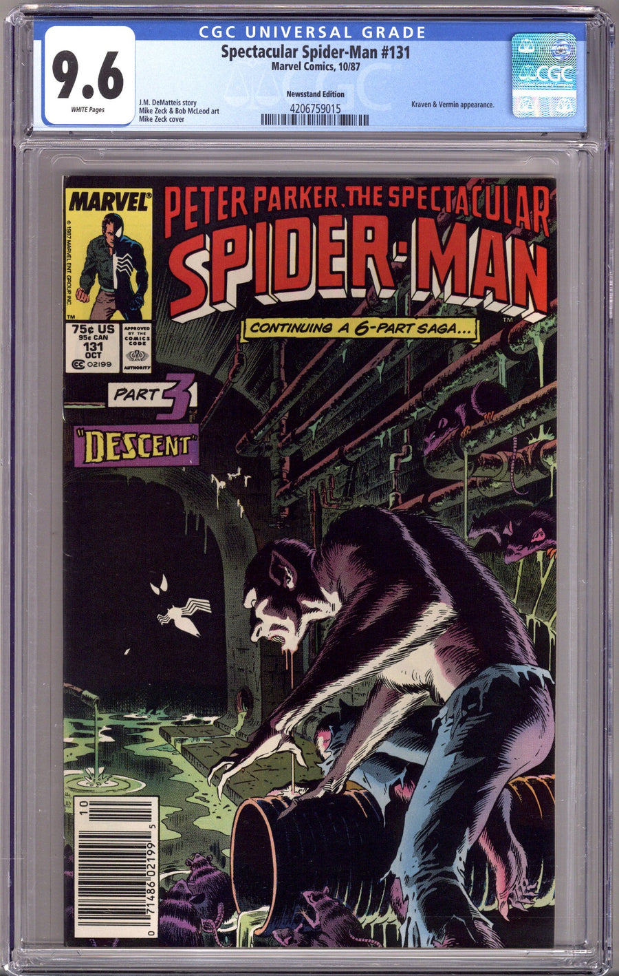 The Spectacular Spider-Man Vol 1 131 CGC 9.6 (NM+) (1987) Newsstand 