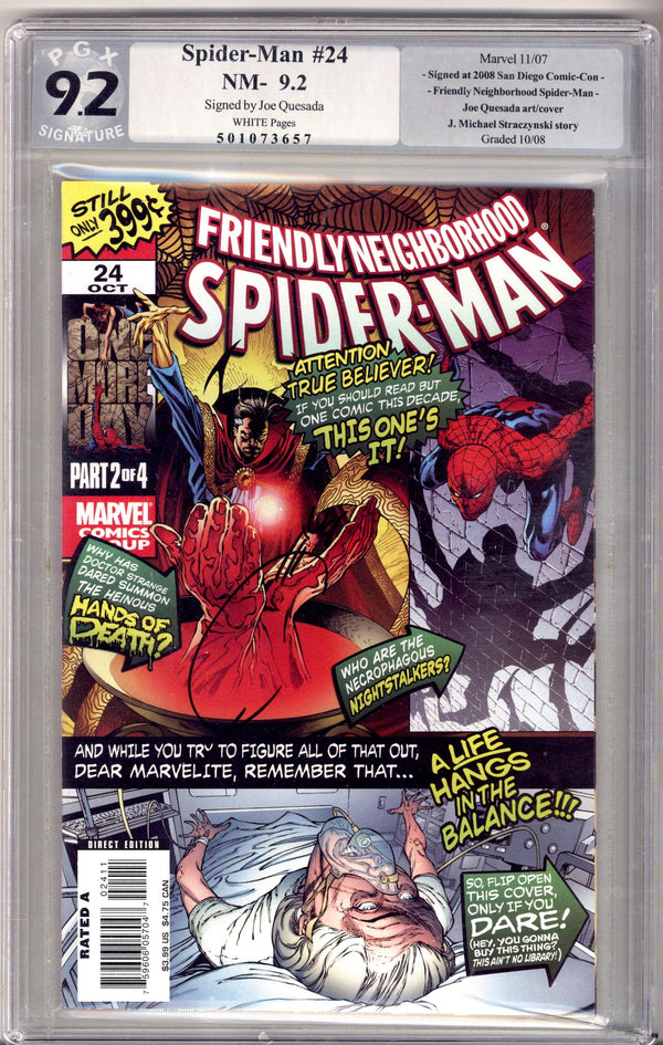 Friendly Neighborhood Spider-Man 24 Cracked Case PGX 9.2 Signed Joe Quesada (2007)