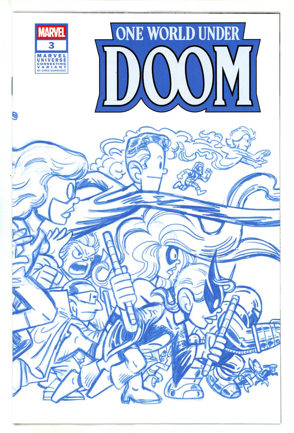 One World Under Doom 3 Giarrusso Blue Line Art Connecting Wraparound Incentive Variant NM- (2025)