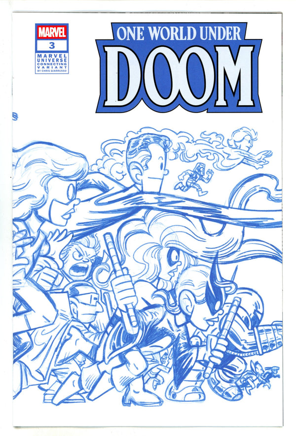 One World Under Doom 3 Giarrusso Blue Line Art Connecting Wraparound Incentive Variant NM (2025)