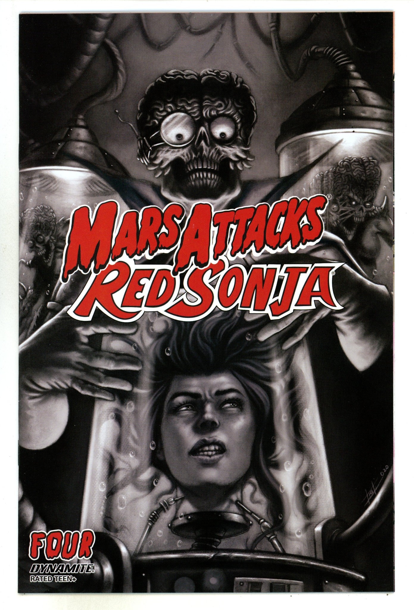 Mars Attacks / Red Sonja 4 High Grade (2020) Strati B&W Incentive Variant 