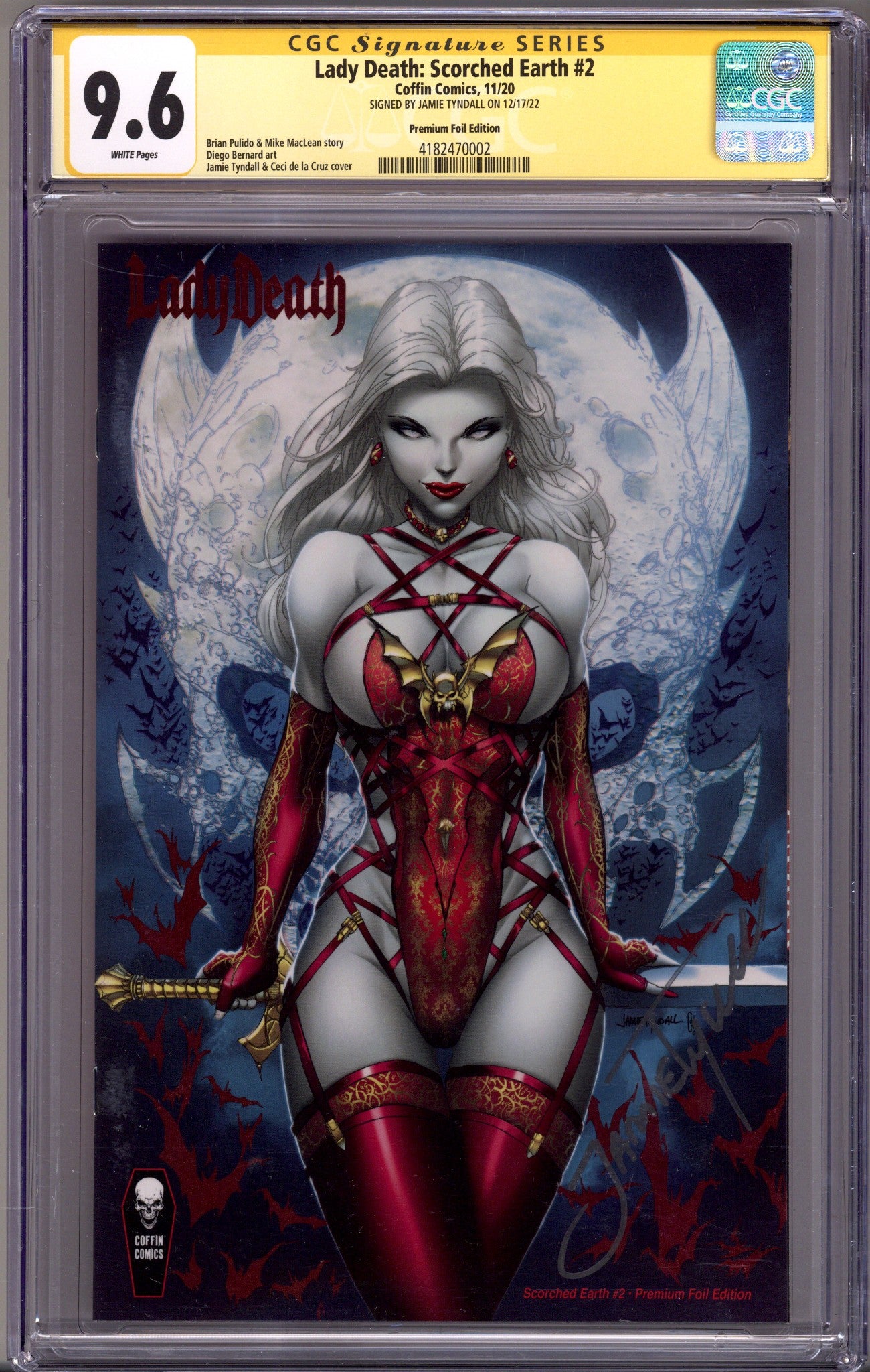 Lady Death: Scorched Earth 2 CGC 9.6 (NM+) (2020) Tyndall Premium Foil Variant Signed x1 Cover Jamie Tyndall 