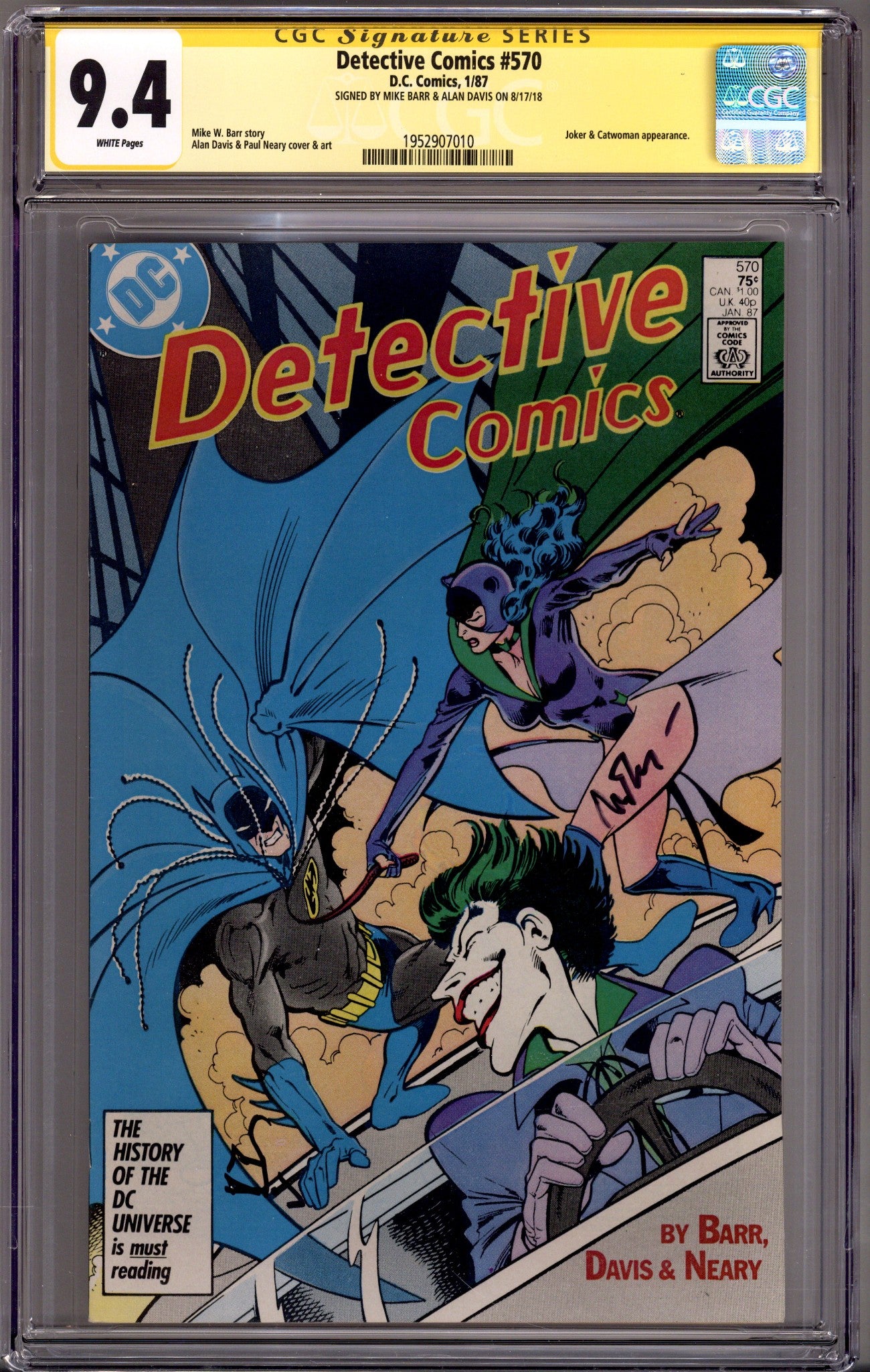 Detective Comics Vol 1 570 CGC 9.4 (NM) (1987) Signed x2 Cover Mike Barr & Alan Davis 