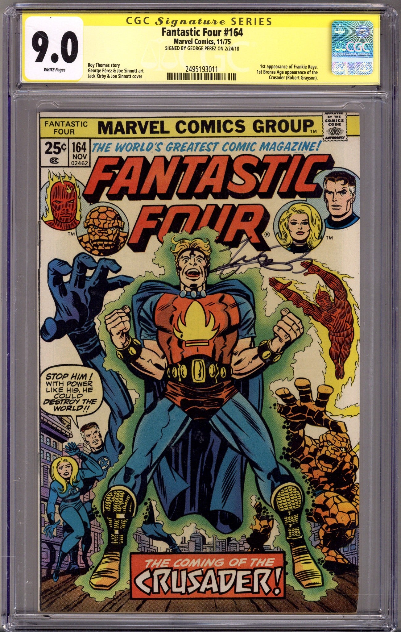 Fantastic Four Vol 1 164 CGC 9.0 (VF/NM)   (1975)        Signed x1 Cover George Perez 