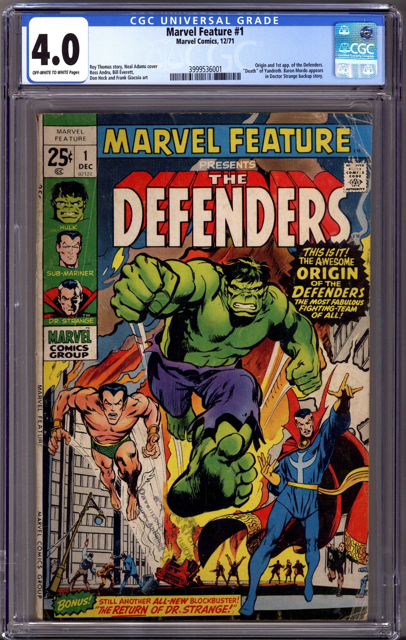 Marvel Feature Vol 1 1 CGC 4.0 (VG) (1971) 