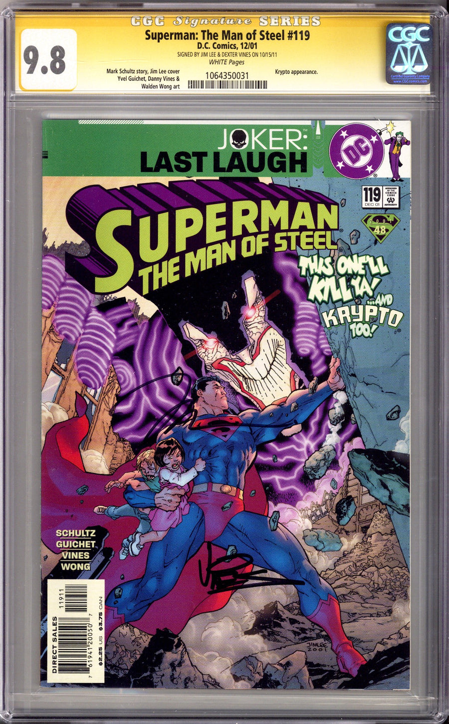 Superman: The Man of Steel 119 CGC 9.8 (NM/M) (2001) Signed x2 Cover Jim Lee & Dexter Vines 