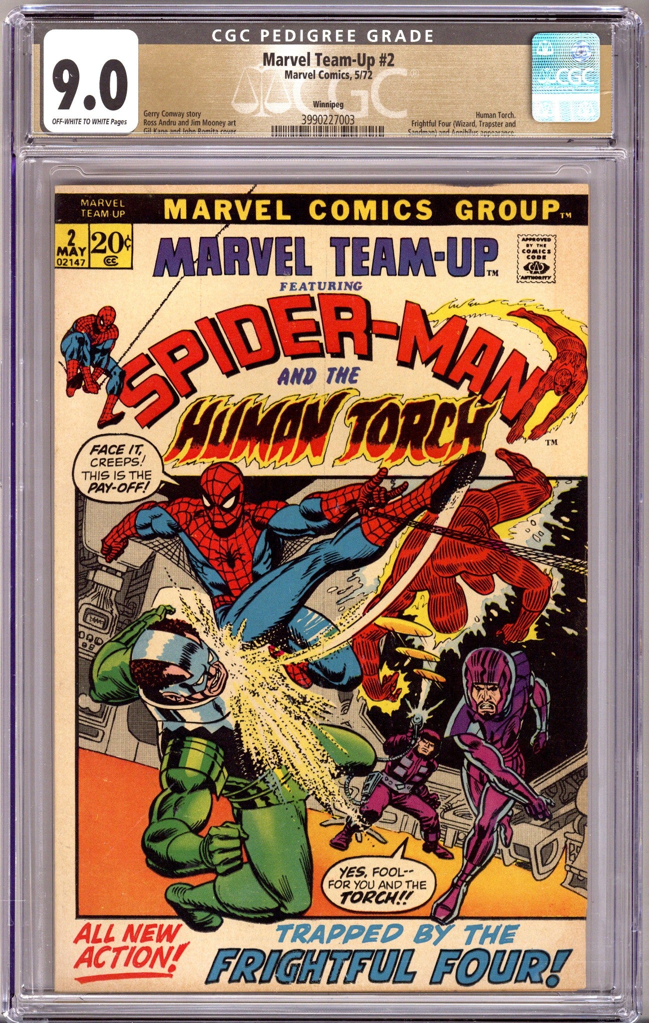 Marvel Team-Up Vol 1 2 CGC 9.0 (VF/NM) Winnipeg Pedigree (1972) 