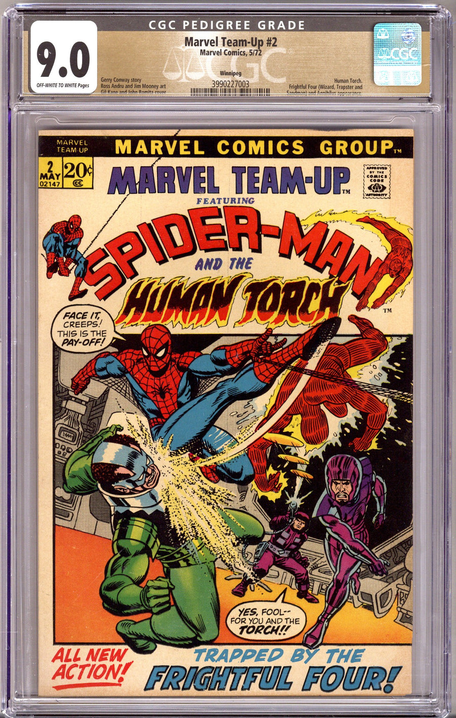 Marvel Team-Up Vol 1 2 CGC 9.0 (VF/NM) Winnipeg Pedigree (1972) 