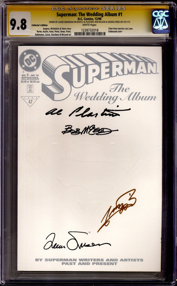 Superman: The Wedding Album 1 CGC 9.8 (NM/M) Collector's Edition (1996) Signed x4 Cover George Perez, Bob Mcleod, Al Plastino & Louise Simonson