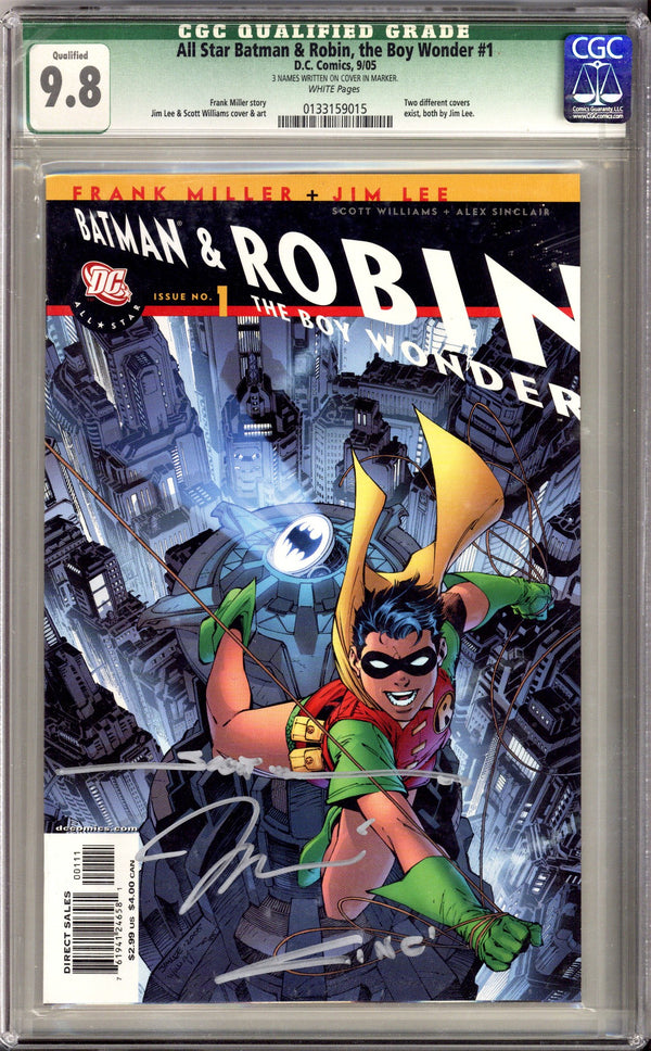All Star Batman & Robin, the Boy Wonder 1 CGC 9.8 (NM/M) Qualified (2005) Lee Variant Signed x3 Cover Jim Lee, Scott Williams & Alex Sinclair