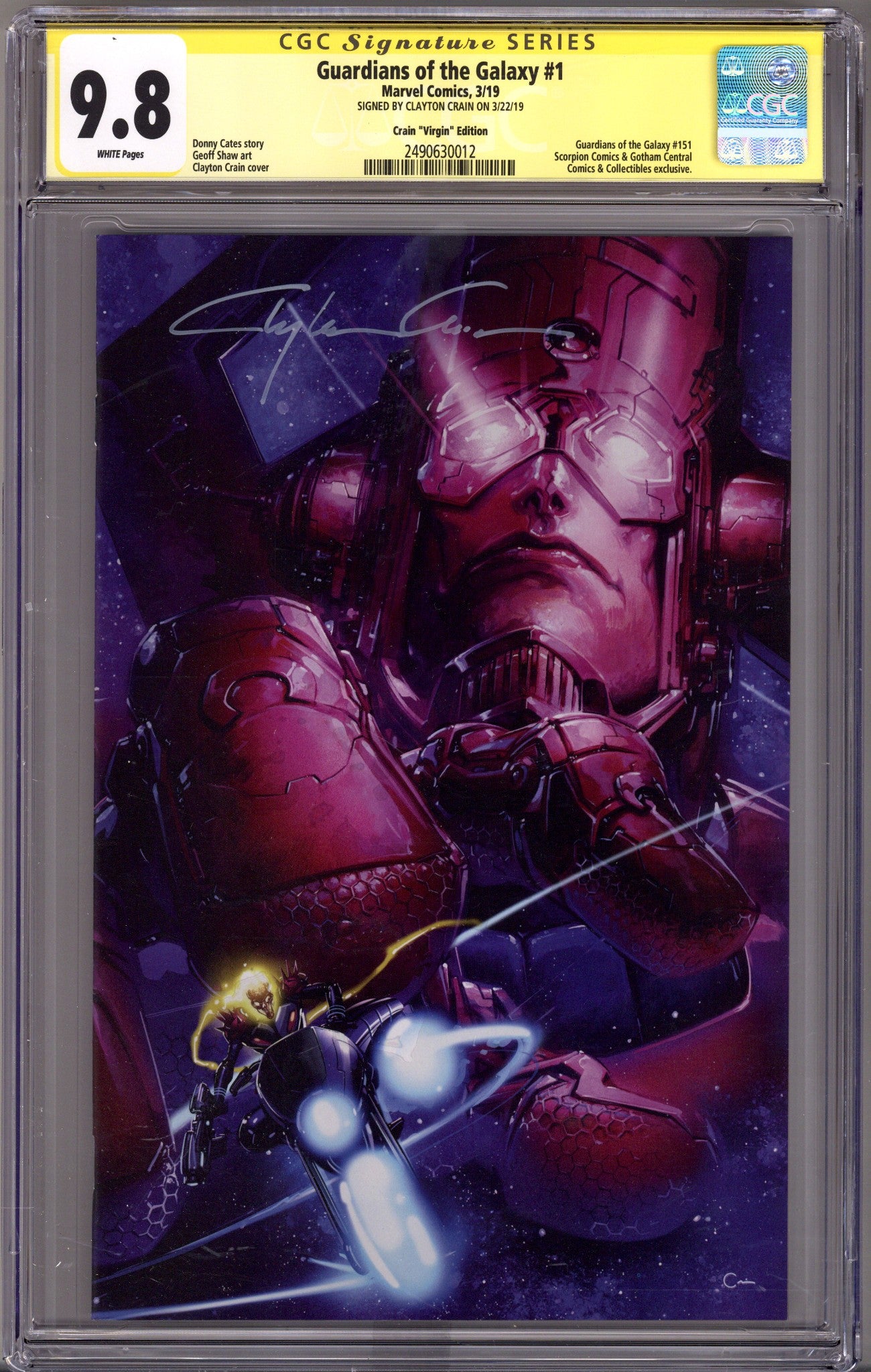 Guardians of the Galaxy Vol 5 1 (151) CGC 9.8 (NM/M)   (2019) Crain Virgin   Exclusive Variant  Signed x1 Cover Clayton Crain 