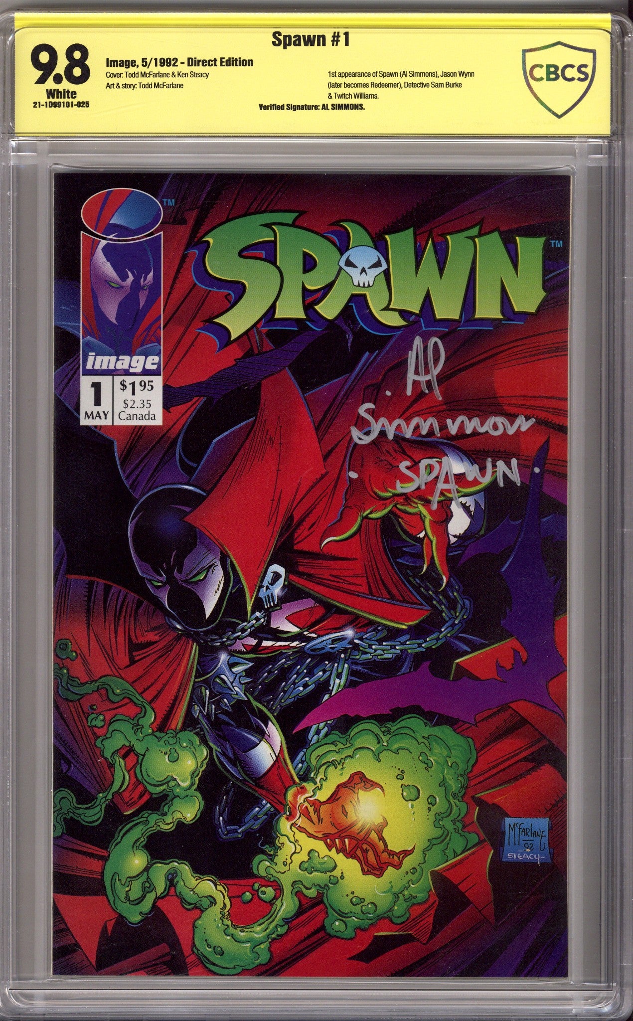Spawn 1 CBCS 9.8 (NM/M) (1992) Signed x1 Cover Al Simmons 