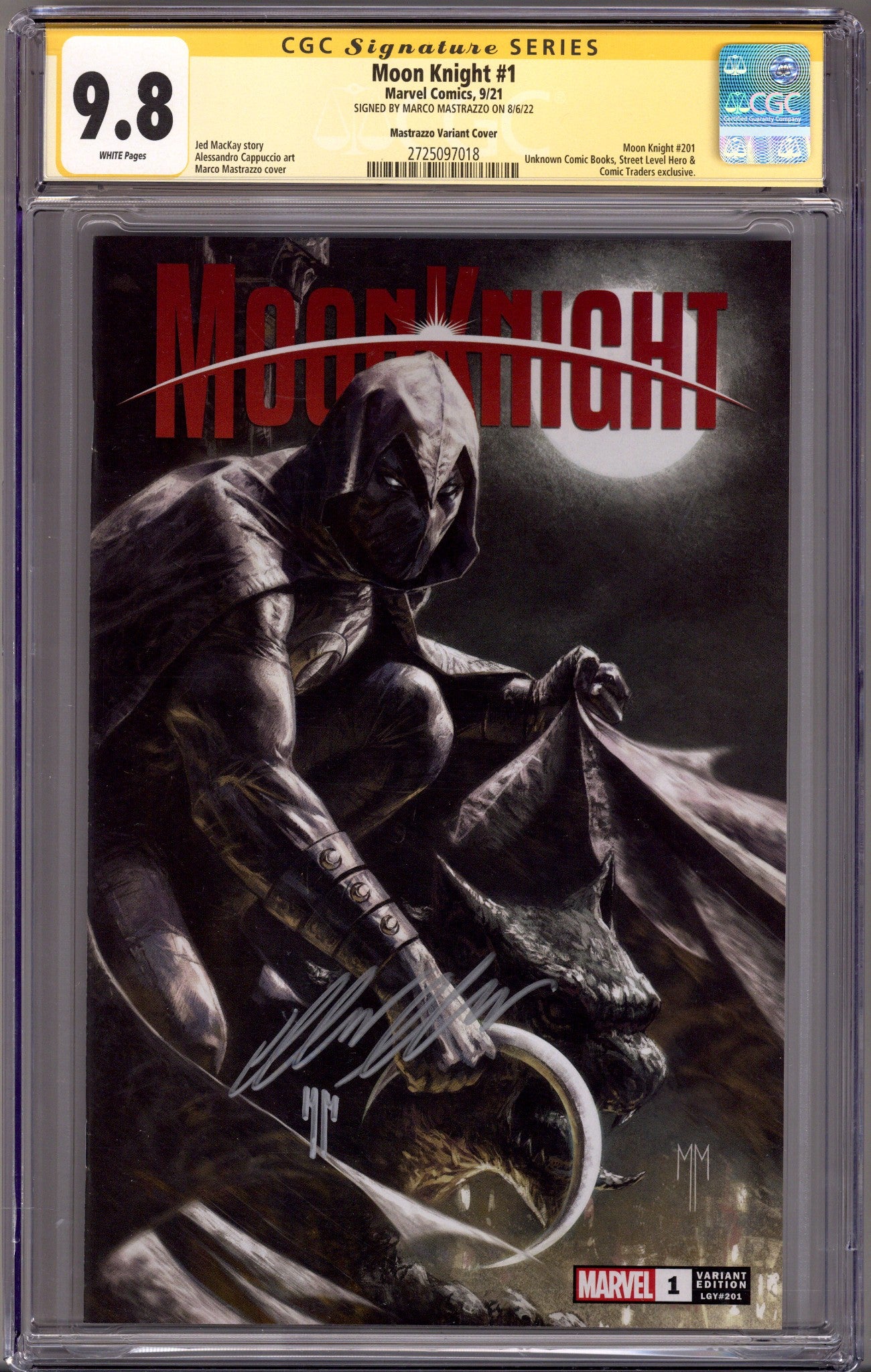 Moon Knight Vol 9 1 CGC 9.8 (NM/M) (2021) Mastrazzo Exclusive Variant Signed x1 Cover Marco Mastrazzo 