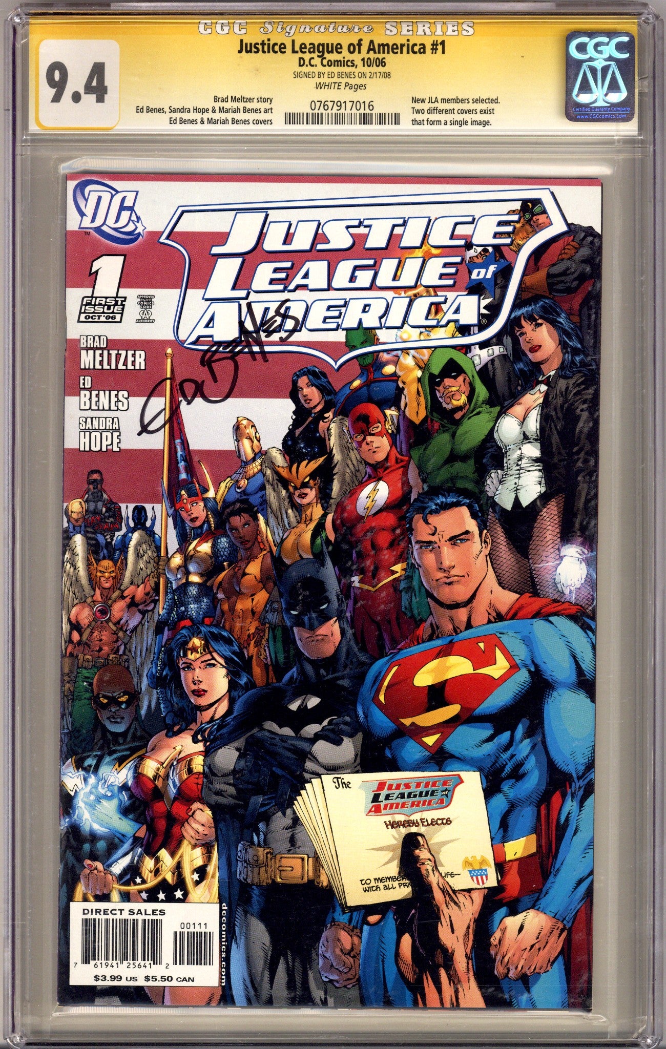 Justice League of America Vol 2 1 CGC 9.4 (NM) (2006) Benes Variant Signed x1 Cover Ed Benes 