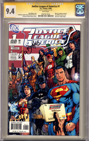 Justice League of America Vol 2 1 CGC 9.4 (NM) (2006) Benes Variant Signed x1 Cover Ed Benes