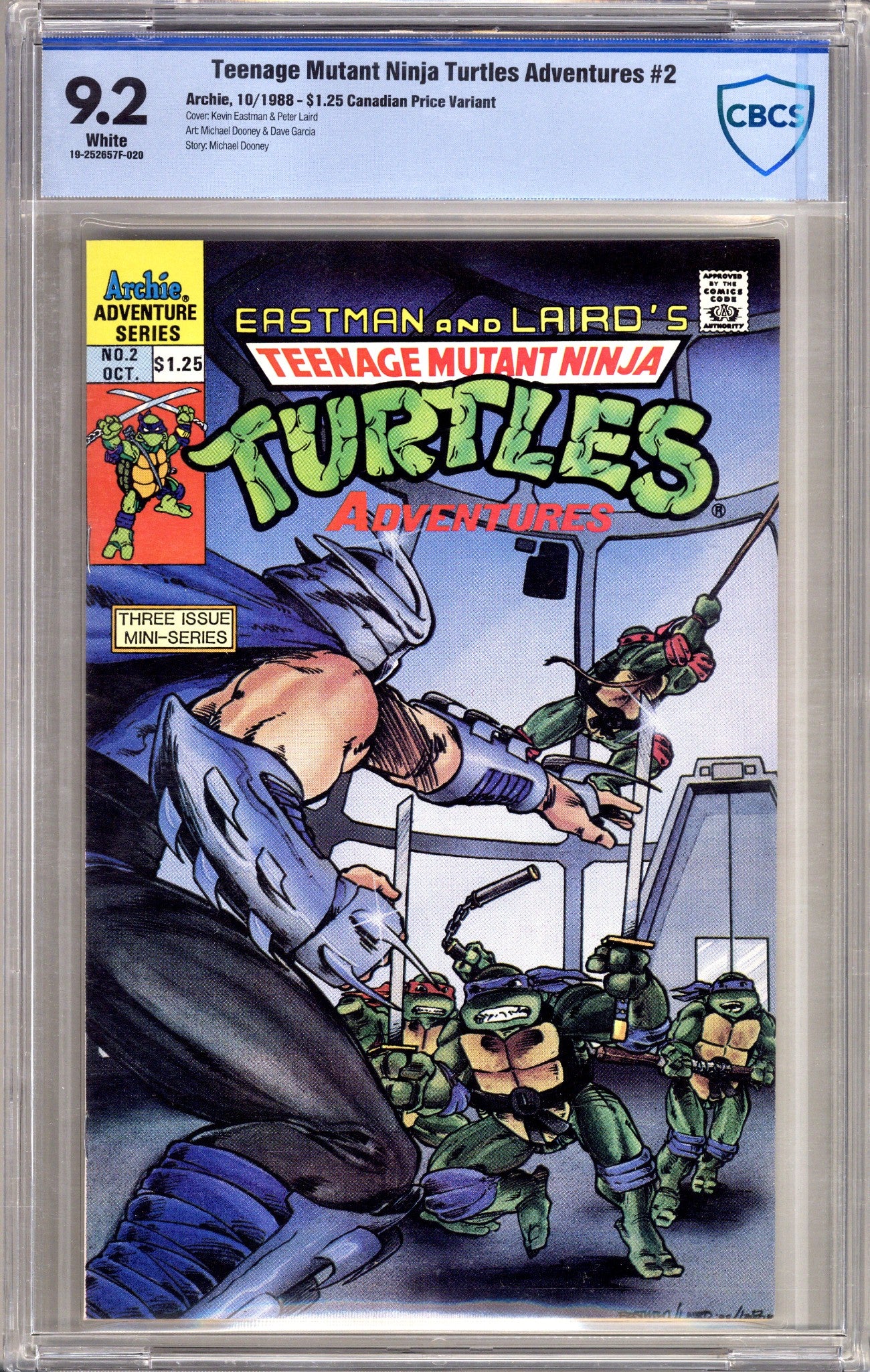 Teenage Mutant Ninja Turtles Adventures Vol 1 2 CBCS 9.2 (NM-) Direct (1988) Canadian Price Variant 