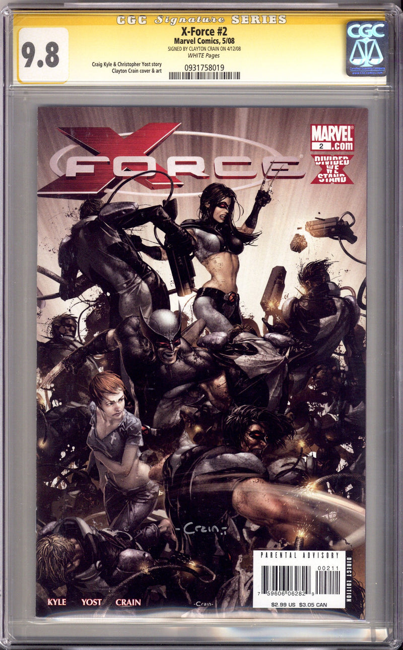 X-Force Vol 3 2 CGC 9.8 (NM/M) (2008) Signed x1 Cover Clayton Crain 