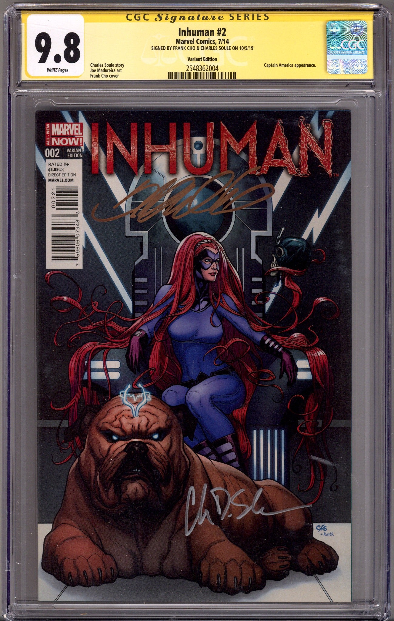 Inhuman   2 CGC 9.8 (NM/M)   (2014) Cho     Incentive Variant  Signed x2 Cover Frank Cho & Charles Soule 