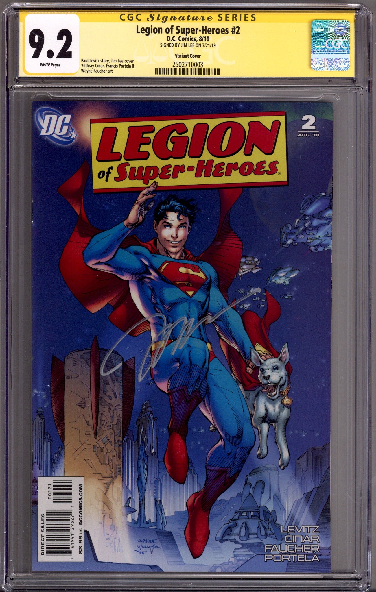 Legion of Super-Heroes Vol 6 2 CGC 9.2 (NM-) (2010) Lee Variant Signed x1 Cover Jim Lee 