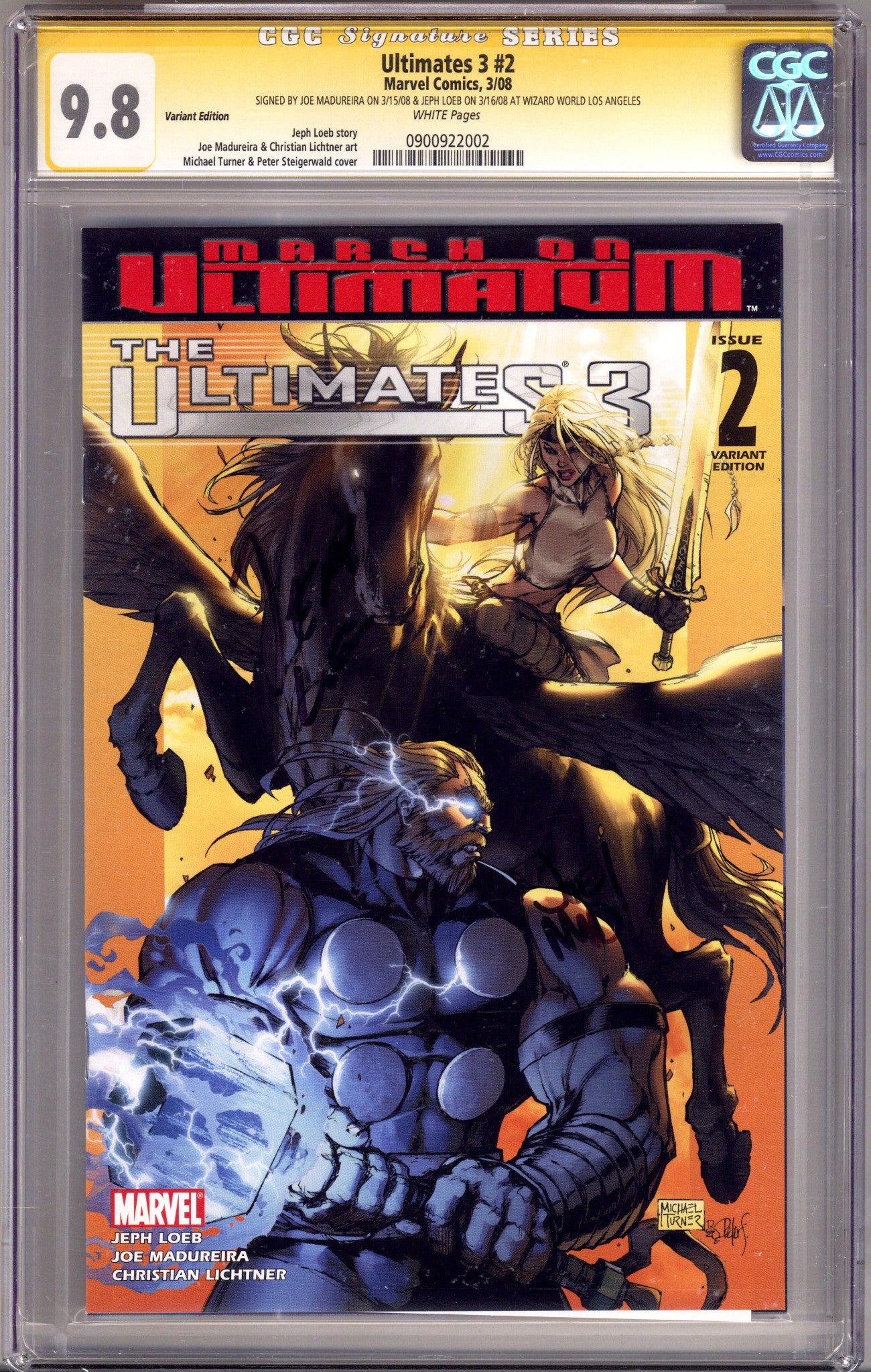 Ultimates 3 2 CGC 9.8 (NM/M) (2008) Turner Variant Signed x2 Cover Joe Madureira & Jeph Loeb 
