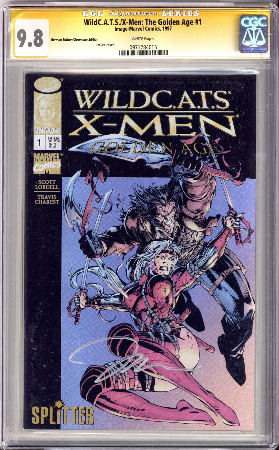 WildC.A.T.S. / X-Men 1 CGC 9.8 (NM/M) German (1997) Lee Chrome Variant Signed x1 Cover Jim Lee 