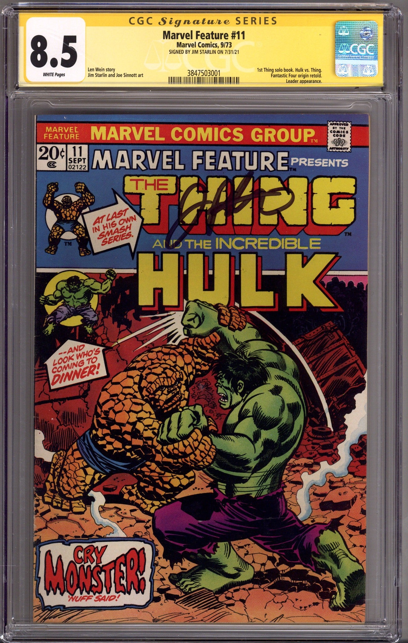Marvel Feature Vol 1 11 CGC 8.5 (VF+) (1973) Signed x1 Cover Jim Starlin 