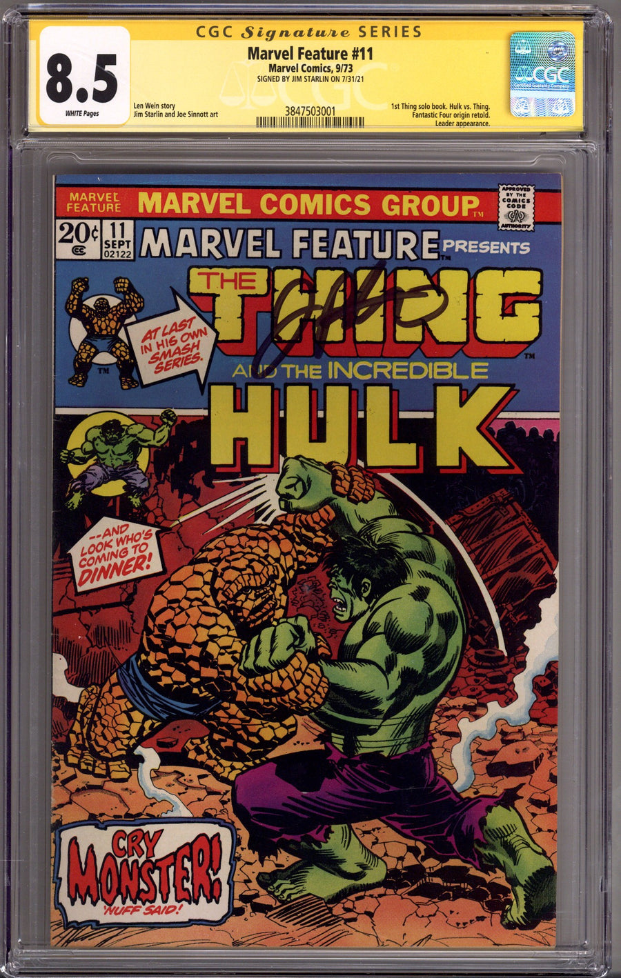Marvel Feature Vol 1 11 CGC 8.5 (VF+) (1973) Signed x1 Cover Jim Starlin 