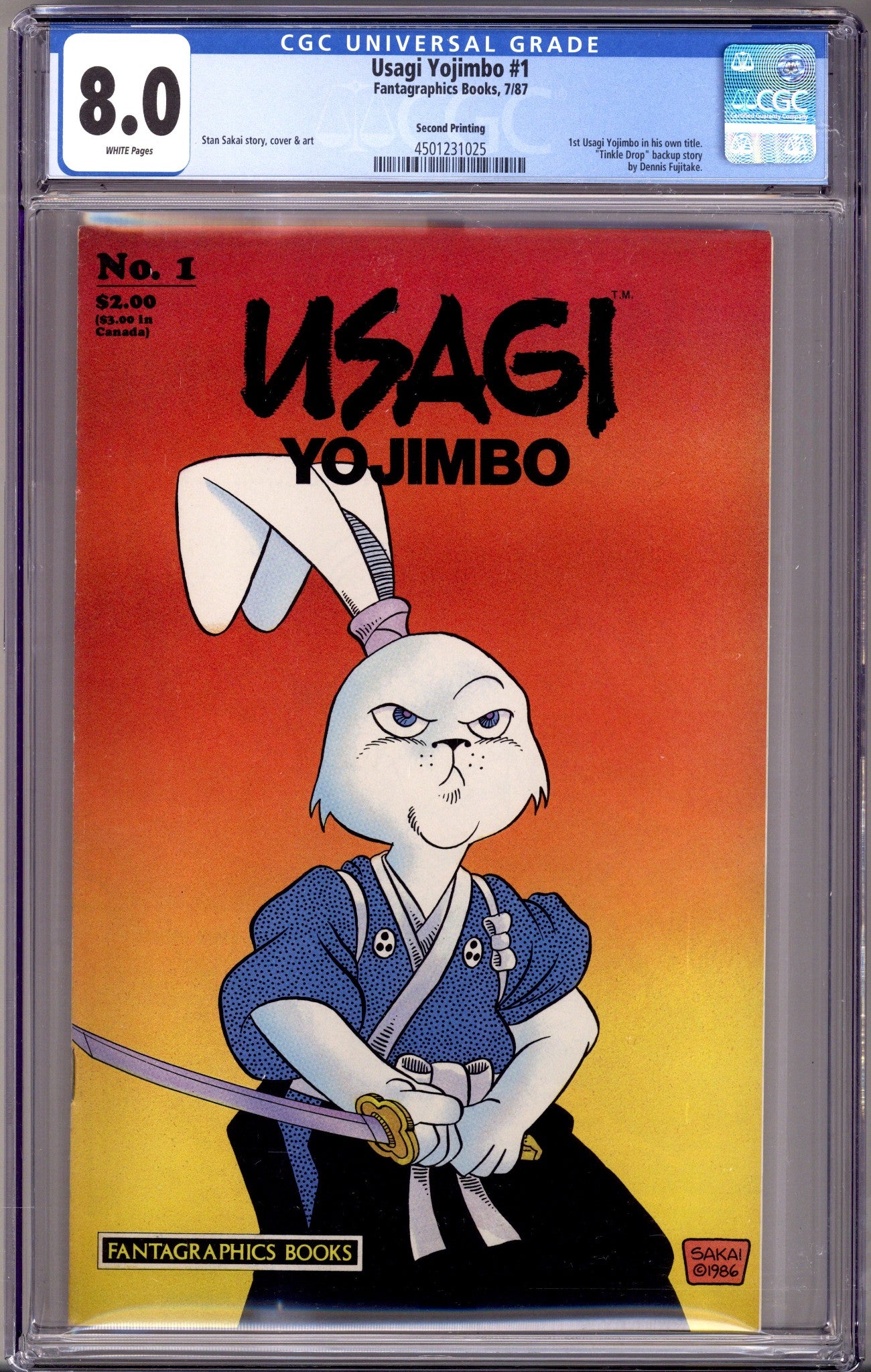 Usagi Yojimbo Vol 1 1 CGC 8.0 (VF) (1987) 2nd Print 