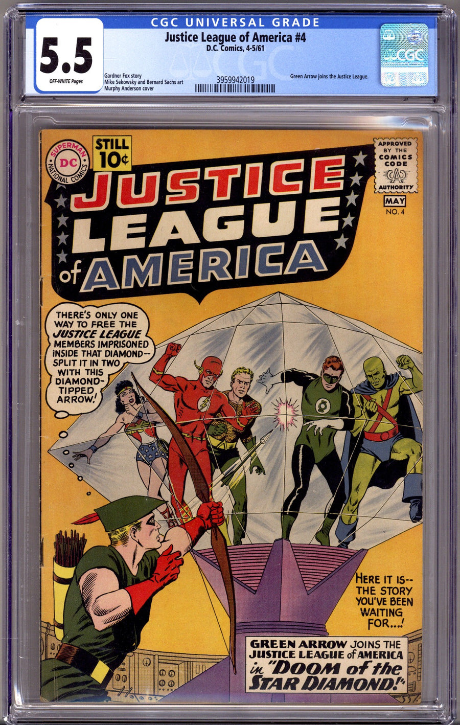 Justice League of America Vol 1 4 CGC 5.5 (FN-)   (1961)        