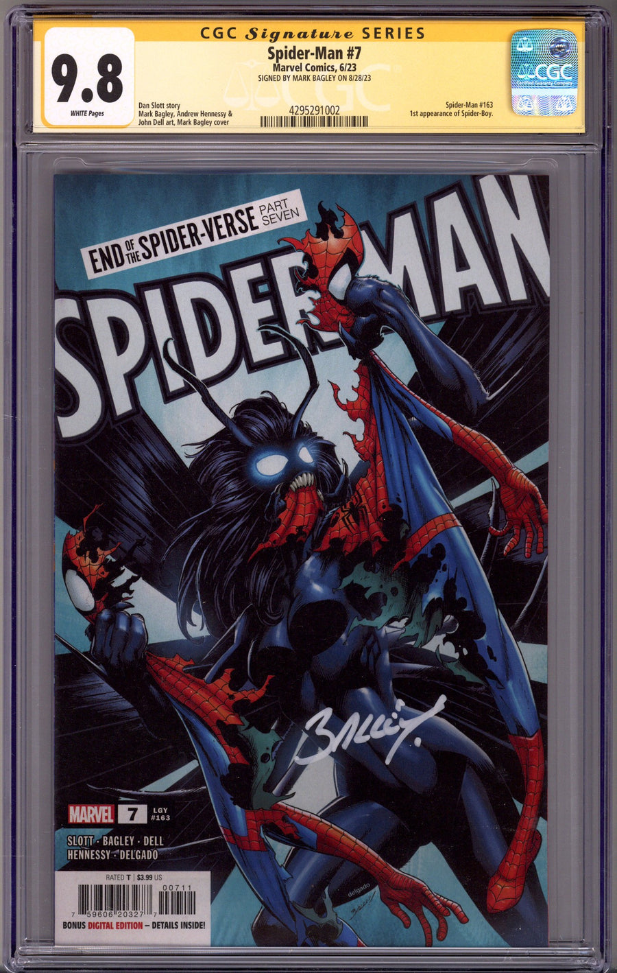 Spider-Man Vol 4 7 (163) CGC 9.8 (NM/M) (2023) Signed x1 Cover Mark Bagley